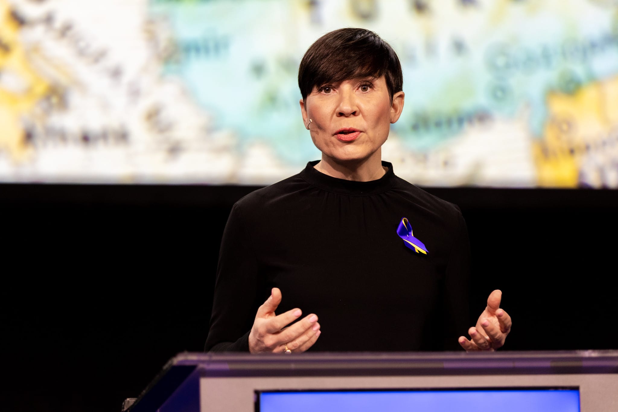 Ine Eriksen Søreide på talerstolen under Høyres landsmøte